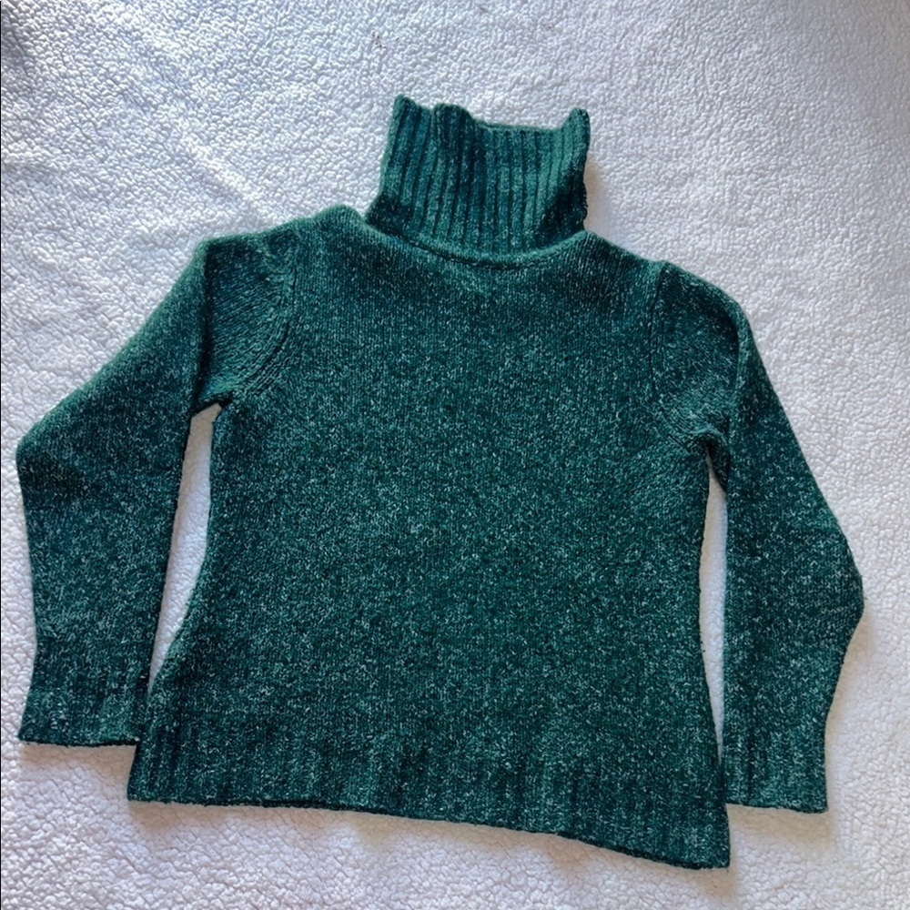 L.L. Bean Green Cowl Turtleneck Sweater Plush Knit